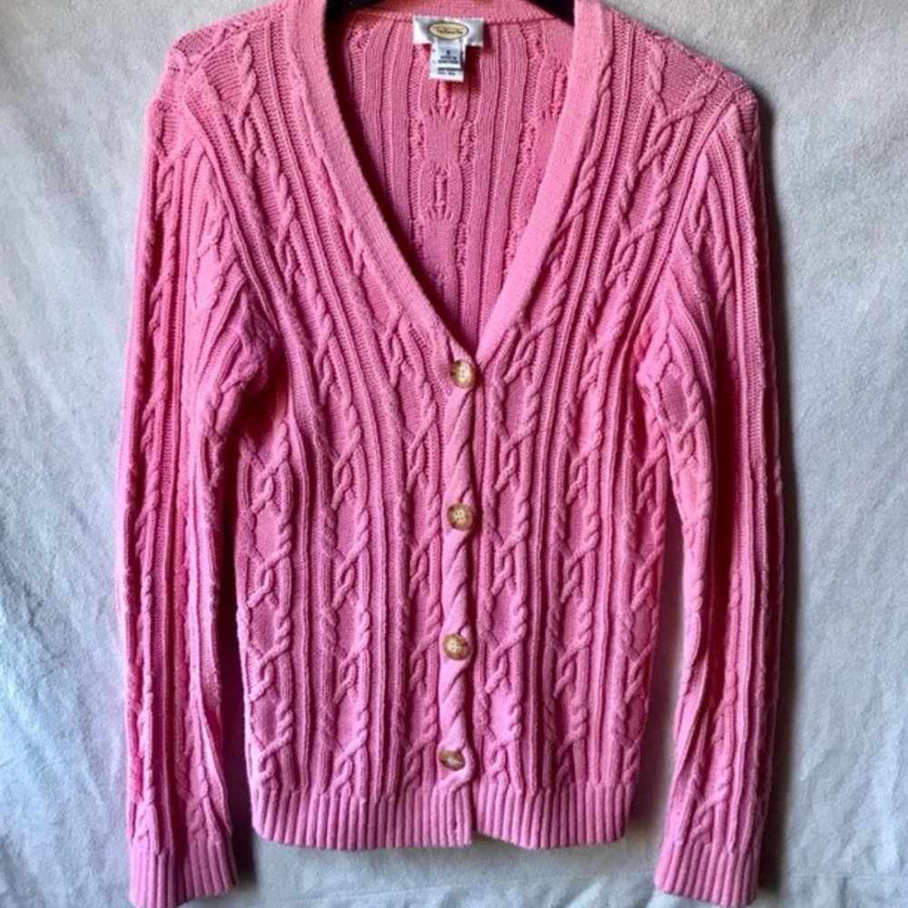 Talbots Pink Cotton Textured Knit Cardigan Sweater
